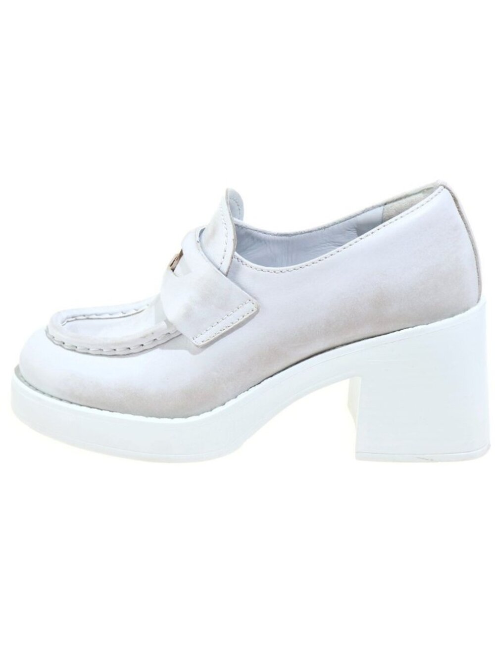 Miu Miu Leather Penny Loafer Shoes Coin Chunky Sole Distressed White
